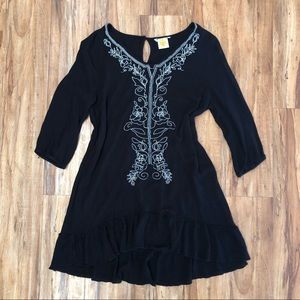 BOHO Beach Goth Embroidered Tunic Mini Dress S